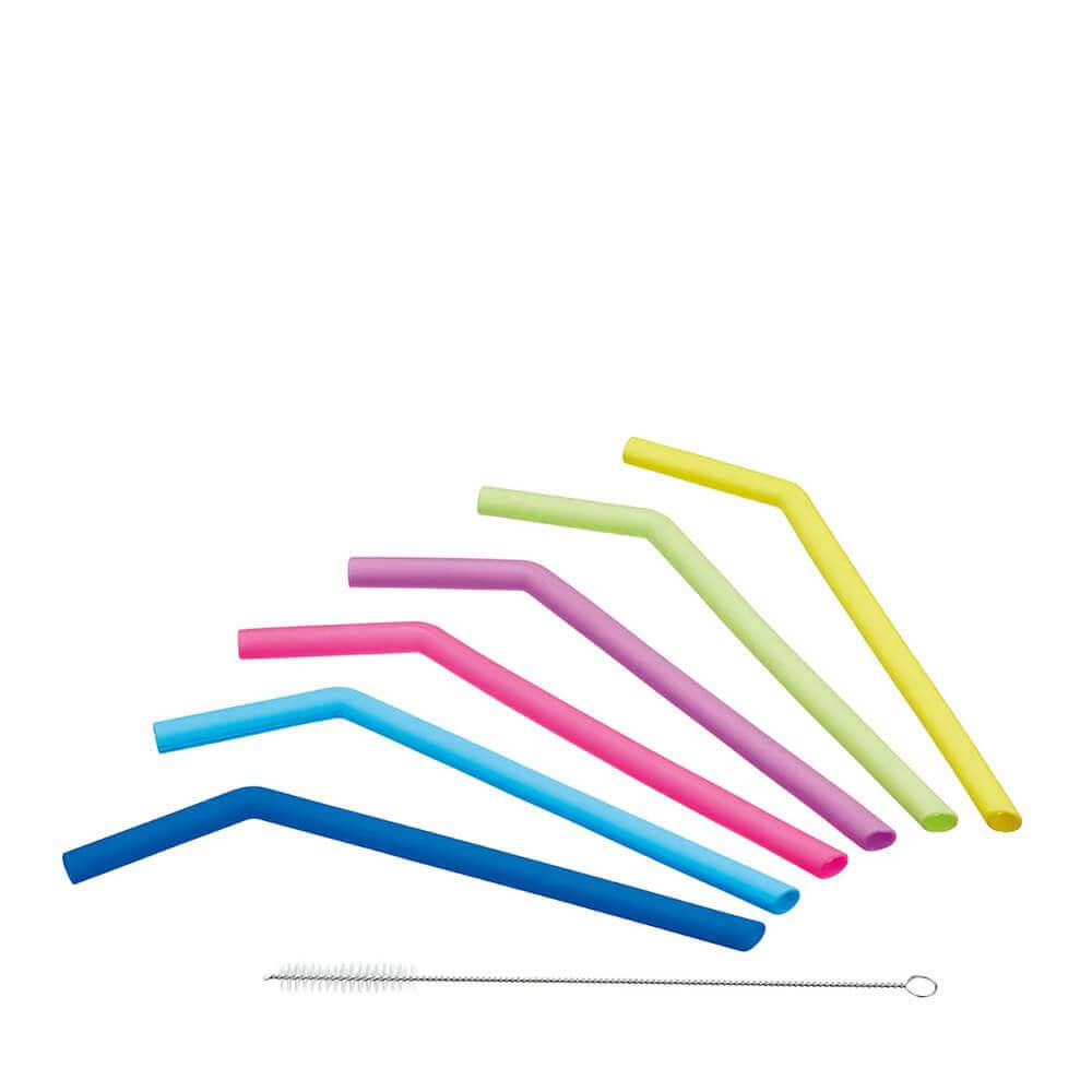 KitchenCraft Set of 6 Silicone Straws with Cleaning Brush